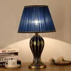 Lampes de table bleues antiques de style américain, lampe de chevet de salon, lampe de bureau créative en céramique peinte à la main
