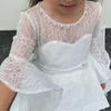 Pretty A Line Flower Girl Dresses For Wedding Party Fashion Gowns Hi-Lo Short Sleeve Jewel Ruffle Lace Bow Tiered Appliques First Communion Dress