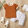 Baywell bébé garçon fille vêtements d'été solide lin à manches courtes T-shirt hauts Shorts pantalon infantile unisexe 2 pièces tenues d'été costume G1023