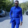 Colletto alla coreana blu royal 2021 Smoking da matrimonio Abbigliamento da sposo Abbigliamento da sposo Prom Party terno masculino 2 pezzi Set abiti (giacca + pantaloni)