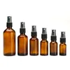 2021 50 ml 2 oz amber glazen flessen voor essentiële oliën met zwarte fijne mistsproeiers inclusief plastic mini-trechter 3 ml Transfer pipetten
