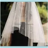 Aessories Strumenti Prodotti per capelli moda Perline di cristallo Velo di perle Tulle Bianco avorio Velo da sposa Uno strato Corto da sposa Ragazza di fiori Sposa Aes