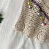 Été nouveau design femmes spaghetti sangle crochet tricoté style ethnique évider frange volant gland court gilet réservoirs camis