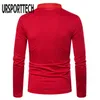 URSPORTTECH couleur unie t-shirt hommes à manches longues t-shirt décontracté hauts vêtements printemps automne Streetwear mode T-shirts 220309