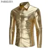 Gold Coated Metallic Paisley Shirt Men Night Club Wear Slim Fit Chemise Homme Casual Button Down Mens Dress s 210721