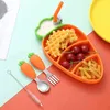 Baby Newborn Cutlery Set Fork Plate Spoon Straw Brush Five-piece Set New Baby Child Food Supplement Grid Plate G1210