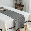 Tovaglia in stile nordico in bianco e nero con frange di cotone, copertura rettangolare in pizzo, tovaglia per la casa, decorazioni per banchetti