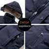 Männer Winter Casual Lange Dicke Fleece Kapuze Wasserdichte Parkas Jacke Mantel Outwear Mode Taschen Parka 58 Plus 220105