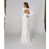 Gorgeous Simple Beach Mermaid Wedding Dresses Square Stain Square Neck Long Sleeve Backless Bohemian Bridal Dress Robes