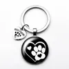 Amour chat empreintes d'animaux chiens verre Cabochon porte-clés sac voiture porte-clés porte-anneau breloques porte-clés pour hommes femmes cadeaux