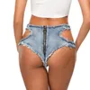 Women's Shorts Women's Sexy Bandage Low Rise Waist Short Tassel Hollow Out High Cut Open Crotch Jeans Mini Club Wear Plus Size F3