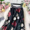 Kore Kadınlar Çiçek Gül Etekler Moda Woamn Nakış Etek Femme Mesh 210708