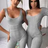 Damskie damskie Pajaczki Bez Rękawów Dzianiny Sexy Bodycon Playsuit Kobiety 2021 Summer Fitness Workout Kombinezon Casual Streetwear Body