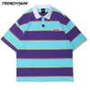 Polos pour hommes T-Shirt Streetwear T-shirt à rayures T-shirt d'été à manches courtes Harajuku Coton Casual Oversize Tops Tees 210601