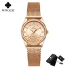 Wwoor Moda marca senhoras relógios de luxo diamante rosa dourou mulheres pulseira relógio elegante vestido relógio para meninas montre femme 210310