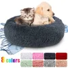 Pet Products Round Cat Dog Bed Long Plush Warm Sleeping Cat Dog Mat Dog Basket Pet Cushion Portable Cat House Cama Gato Washable 210713