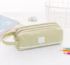 Double-layer canvas Stationery Box Simple Multifunctional Pencil Box Zipper Pen Bags Large Capacity Pencil Case School Supplies 6 colors