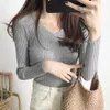 Jocoo Jolee Vrouwen Elegante Solid V-hals Gebreide Sweater Lange Mouw Simple Wild Slanke Pullovers Koreaanse Harajuku Breien Tops 210619