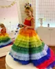 2021 Abiti da spettacolo arcobaleno chic per bambine Abito da ballo multistrato per bambini Festa di laurea Abito da prima comunione Fiore Matrimonio Economico