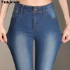 Jeans a vita alta per donna skinny vintage sbiancato strappato donna autunno denim pantaloni a zampa pantaloni svasati donna 210608