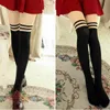 Japan Girl Women Sexy Velvet Double Stripes Stockings Fake Thigh High Stocking Pantyhose Mock Over Knee Tattoo Tights X0521