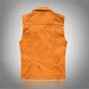 Mäns västar Fancy Orange Färg Slim Fit Ripped Stretch Denim Jacket Fringe Ärmlös Hål Distressed Waistcoat Casual Vest