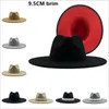2021 النمط البريطاني الصوف الشتاء الصلبة الكلاسيكية فيدوراس كاب الرجال النساء بنما الجاز القبعات 9.5 سنتيمتر واسعة بريم كبير أسود أحمر أسفل فيدورا