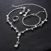 Women's Silver Color Fashion Wedding Luxury Crystal Pearl Necklace/Bracelet/Ring/Earrings Ladies Jewelry Sets for Bridal
