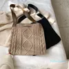 Shoulder Bags 2021 Square Hollow Straw Beach Bag Handmade Woven Wool Shopping Travel Bohemian Summer Vacation Casual Tot