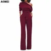 Women Jumpsuit One Shoulder With Sashes Pockets Officewear Romper Combinaison Fashion Female Jumpsuits For Elegant Lady Clothing Y19060501