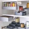 Organizzatore per spezie sotto lo scaffale Scaffale per bottiglie di condimento Armadietto per barattoli da cucina Organizzatori Supporto senza perforazione 211102