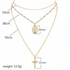 Chains Necklaces Cross Jewelry Multilayer Womans Chain Necklace Figure Pendant Round Gold Color Vintage European Stainless Naszyjnik