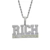 Kedjor anländer Iced Out Bling Letters Rich or Nothing Hänge Halsband Silver Färg Lyx Cubic Zircon Paved Rapper Hip Hop smycken