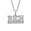 Catene arrivano ghiacciate lettere bling Collana con pendente Rich or Nothing Colore argento Lusso zircone cubico pavimentato Rapper Hip Hop Jewelr5287445