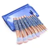 Outils de maquillage 10 pièces de pinceaux de maquillage incrustés de diamants sertis d'un sac en PU Pinceau de beauté Cosmétique en stock couleur rouge et bleu sournois en option