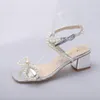 Dress Shoes Pearl Bowknot Sexy Party Wedding Pumps For Women Elegant Ladies PVC Low Thick Heels 2022 Summer Open Toe Buckle