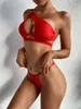 Seksowny Stringi Bikini Set 2021 Nowy Bikini Mujer Jedno Ramię Low Waist Swim Bikini Garnitur Push Up Biustonosz Swimsuit Kobiety z fiszą