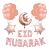 34st / set 16Inch Rose Gold Eid Mubarak Ballonger Ramadan Silver 18inch Moon Star för muslimska fest dekoration leveranser
