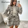 Snican estilo britânico mulheres xadrez tweed jaqueta casaco com bolsos moda fashion senhoras Double breasted tops outwear casual ZA 211104