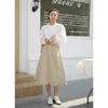 Ruffles saia de cintura de cintura mulheres primavera terno coreano solto fino médio-comprimento a linha mujer faldas 210607