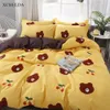 Ensemble de housse de couette Double Queen Twin Jaune Kawaii Couvre-lit Enfants Adulte Drap de lit simple Taies d'oreiller 4pcs Ensemble de literie Famille 210309