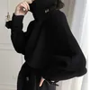 Vintage Siyah Yün Ceket kadın Kış Ofis Bayan Uzun Kalın Yün Palto Ceket Zarif Giyim Dış Giyim 210608