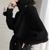 Vintage Black Wool Coat Women's Winter Office Lady Long Thick Woolen Coats Jacket Elegant Clothing Outwear 210608