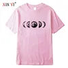 Xin Yi мужская высокая высокая 100% хлопок забавная луна печатает футболку свободно смешные о-образные мужчины футболка с коротким рукавом футболка мужской футболки Tee Thirts Y0809