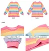 Rosa Rainbow Striped Oversize 2xl T Shirts För Kvinnor Sommar Långärmad O-Neck Shirt Koreansk stil Dam Fleece Sweetops 210623