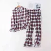 Sexy rot kariertes Pyjama-Set aus 100 % Baumwolle Herbst plus Größe lässig weiblich Langarm-Pyjama Homewear Nachtwäsche 210809
