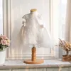 夏のティーンエイジャーガールパーティードレス白いレースノースリーブの弓プリンセスドレスの結婚式のピアノはフォーマルな服E01 210610