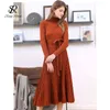 SingleRain herfst vrouwen dikke trui jurk winter turtleneck lange gebreide vestidos lange mouwen elastische geplooide gebreide warme jurk G1214