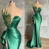 Sjöjungfrun kvällsklänningar för afrikanska kvinnor långa sexiga sidan high split glänsande pärlor ärmlös formell fest illusion prom party gowns ee