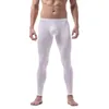 Men's Thermal Underwear Ice Silk Trousers Men Sexy Nylon Transparent Long Skin-friendly Pouch Sheer Spandex Lounge Leggings Tights I5J3